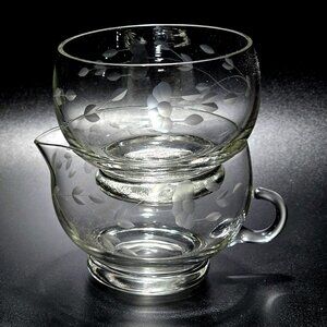 Princess House Heritage Stackable Creamer Sugar 8oz floral etched crystal 2pc